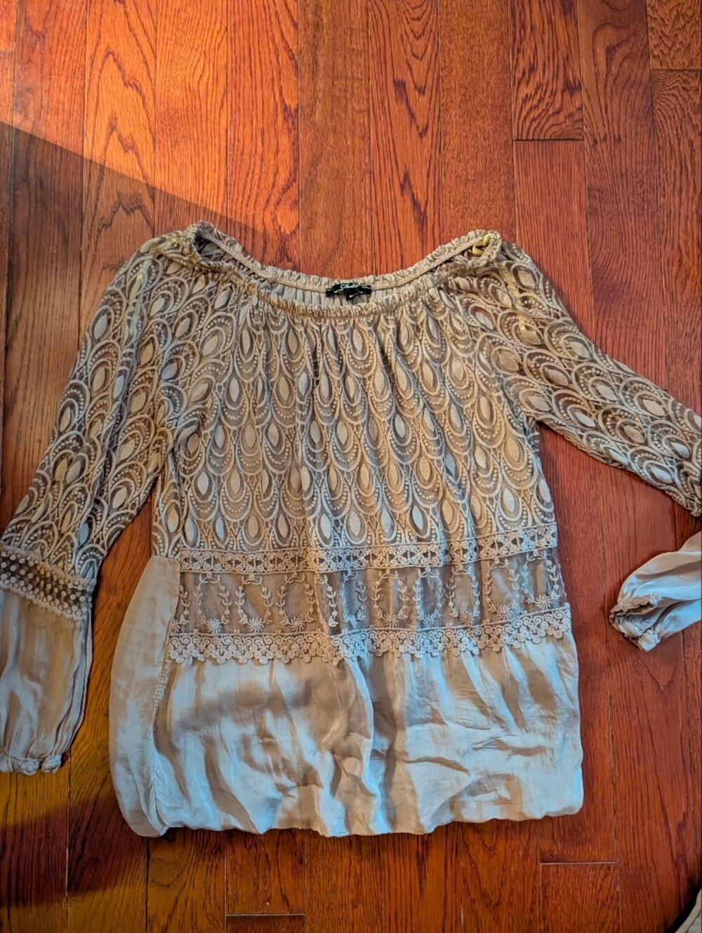 Charlie Silk Lace-Texture Neutral Top in Soft Taupe